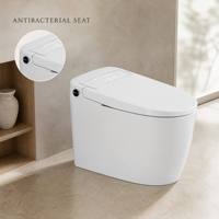 WC intelligent de haute technologie à cuvette ronde avec chasse d'eau cyclonique à double débit, télécommande, bidet électrique, évacuation en S et siège chauffant