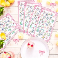 Serbet sekali pakai motif Mahjong Cina DAMAI, dekorasi meja makan pesta Imlek Asia, warna pink.