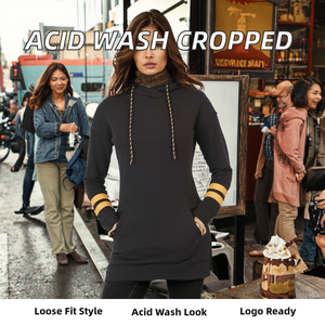 Sudadera con Capucha de Otoño, Estilo Nuevo, Manga Corta, Sólida, Holgada, Forrada, Tejida, con Logotipo Personalizado, 100% Algodón, Corte Recortado - Product Image 2