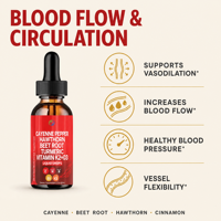 Gouttes de piment de Cayenne avec curcuma, racine de betterave, baie d'aubépine, vitamine D3 K2, complément liquide à base de plantes naturelles, 60 ml