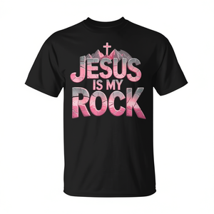 Jesus Is My Rock Pink T-shirt religieux chrétien rose pour hommes, taille moyenne - Product Image 2