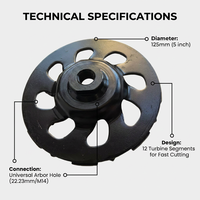Disques de découpe diamantés à turbine de 125 mm (5 pouces) à 12 segments pour meuleuse d'angle, pour le polissage du béton, de la pierre, du marbre et du métal