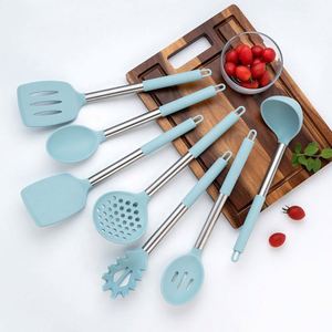 Premium Customized 7-Piece Nordic Kitchenware Accessory Set Blue <b>Silicone</b> Cooking <b>Tools</b> with Stainless Steel Handle Home Kitchen - Product Image 3