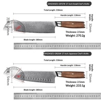 Ensemble de couteaux de cuisine en acier Damas, couteau à viande japonais, couteau Santoku, couteau à fruits, couteau de chef, traité thermiquement