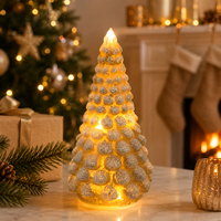 Handgefertigter mundgeblasener Glas-LED-Weihnachtsbaum als Tischdekoration, beleuchtete Feiertags-Heimdekoration, Weihnachtsschmuck mit batteriebetriebener Beleuchtung