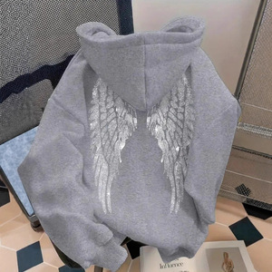 Sweat-shirt à capuche imprimé ailes, coupe ample, pull décontracté, mode féminine, style Europe Amérique, SMLXLXXLXXXL4XL5XL - Product Image 3