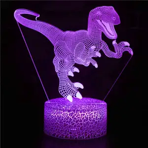 Lámpara LED para mesita de noche de dinosaurio, ilusión holográfica de dragón de ángulo bajo 3D, luz de noche táctil con USB para dormitorio, regalo