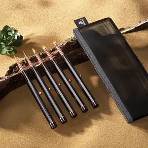 Pemasok kuku grosir 5 buah alat sikat poles seni kuku dapat ditarik rambut sintetis kuas kuku akrilik Set untuk desain