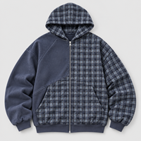 Sweat à capuche zippé pour homme, style streetwear, patchwork à carreaux, color block, coupe oversize, avec logo personnalisé