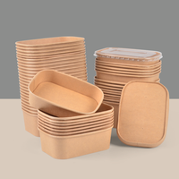 Boîte à repas rectangulaire jetable en papier kraft pour restaurant, biodégradable, résistante à l'huile, avec couvercle