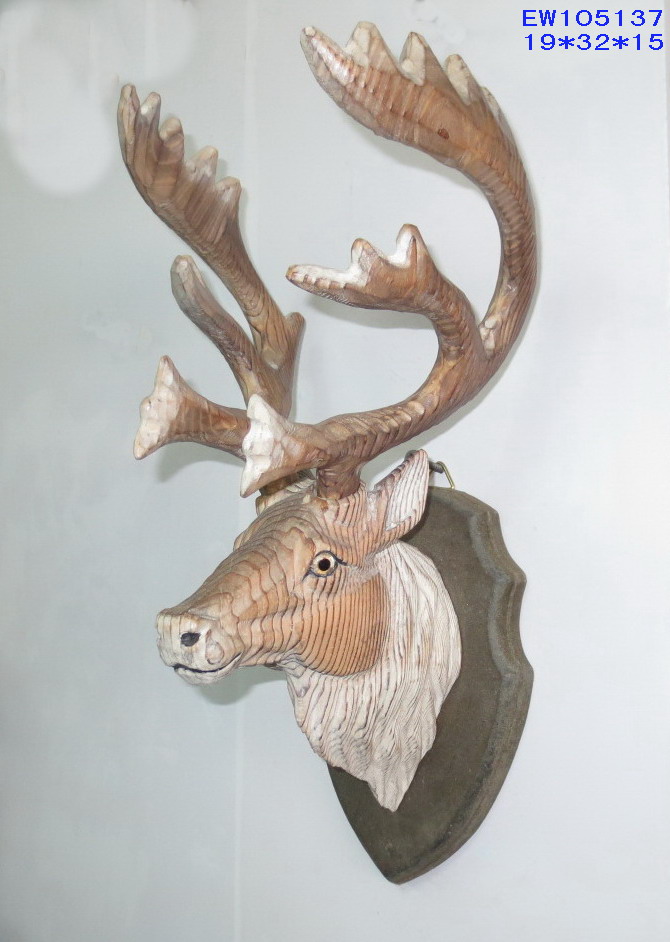 热卖自然 3d 手工雕刻木制动物鹿头家居装饰 - buy