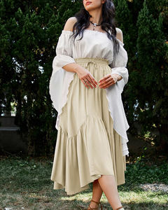 Falda Larga <span class=keywords><strong>de</strong></span> Verano para <span class=keywords><strong>Mujer</strong></span>, Estilo Bohemio, Cintura Alta, con Volantes, Cintura Elástica con Cordón, Color Sólido, Estilo Línea A - Product Image 5