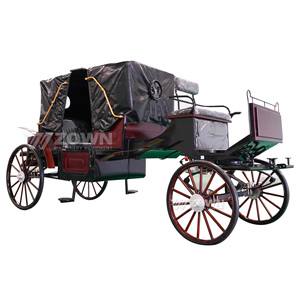 Classic <b>Coach</b> Sightseeing Cart Foldable Black Leather Canopy Wedding Prop - Product Image 1