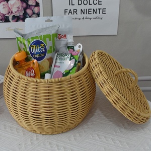 Cestino portaoggetti <span class=keywords><strong>moderno</strong></span> ed ecologico in plastica con coperchio per pane, frutta e snack - Uso domestico in cucina e soggiorno, ideale per il tavolino da caffè - Product Image 2