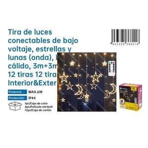 Low Curtain String <b>Lights</b> 3M+3M*0.6M Connectable Stars Moon Indoor Outdoor IP44 6W - Product Image 3