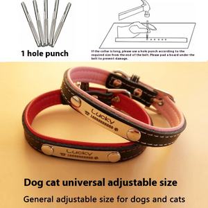 <span class=keywords><strong>Collar</strong></span> personalizable de la marca del gato para las mascotas de cuero de vaca grabado anti-Pérdida Tarjeta de Identidad pelo dorado Teddy cinta de cuero suave para el cuello - Product Image 2