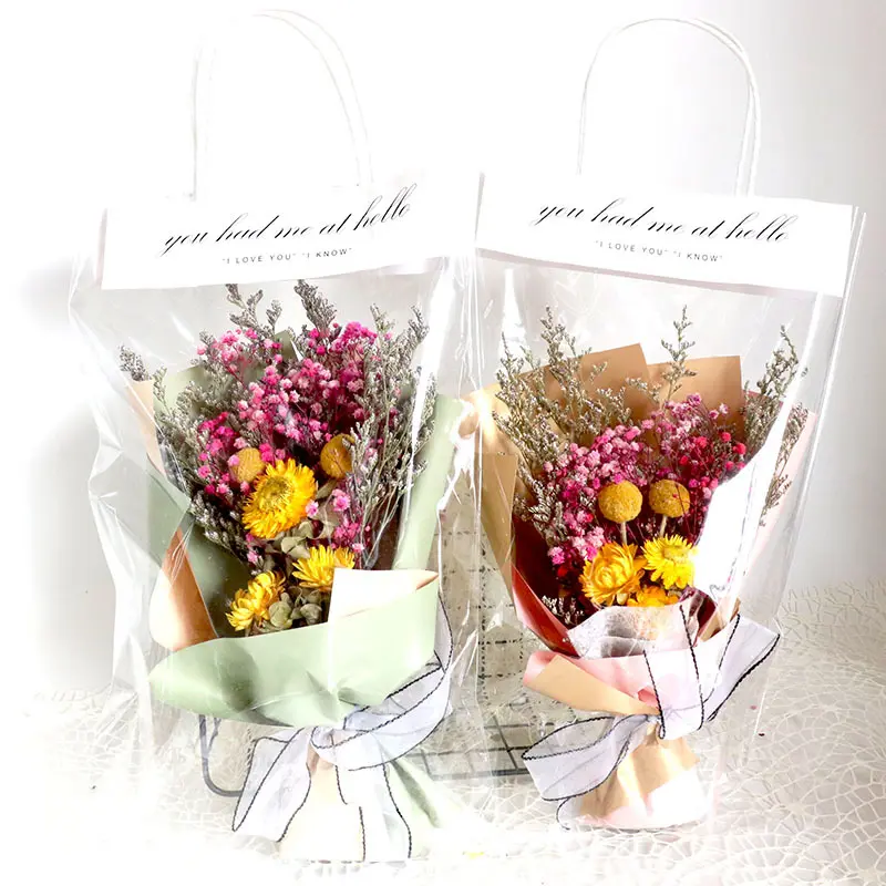 Wholesale preserved real baby's breath dry flower transparent gift bag natural flowers babysbreath