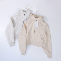 Sweater Olahraga Wanita Musim Dingin, Hoodie Setengah Resleting Berlapis Fleece untuk Berkemah, Lari di Luar Ruangan, Mantel Hangat Tebal Cepat Kering