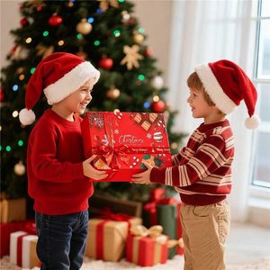 Boîte cadeau de Noël avec couvercle, ruban, boîte en carton rigide pliable, emballage de Noël pour cadeaux et artisanat - Product Image 2