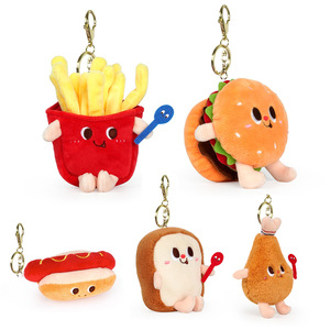 Personalizzabile simpatico ciondolo alimentare giocattolo morbido peluche imbottito Hamburger Chips portachiavi ricamato in cotone PP - Product Image 6