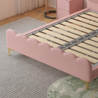 Lit de princesse pour filles, lit rembourré pour enfants avec tête de lit en forme de couronne, lit plateforme pour filles, chambre à coucher rose blush