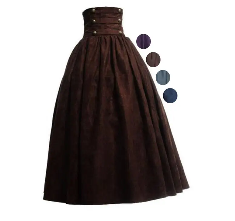 Ecowalson Baru Wanita Abad Pertengahan Elegan Rok Solid Tinggi Pinggang Pertengahan Renaissance Kostum Vintage Ayunan Pleated Rok