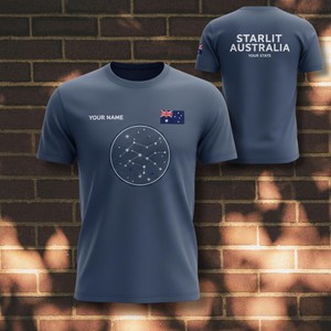 Maglietta personalizzata con nome per il Giorno dell'Australia, bandiera australiana, notte stellata, galassia, croce del sud, 26 gennaio - Product Image 1
