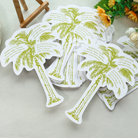 Tarjetas de menú de papel en forma de árbol personalizadas con detalles de menú impresos ideales para eventos temáticos tropicales y bodas
