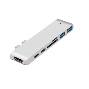 Adaptador de concentrador <span class=keywords><strong>USB</strong></span> <span class=keywords><strong>3</strong></span>,1 tipo <span class=keywords><strong>C</strong></span> portátil Estación de acoplamiento 7 en 1 con ranura para Lector 4K <span class=keywords><strong>Thunderbolt</strong></span> <span class=keywords><strong>3</strong></span> TF SD Protección óptima para computadora portátil - Product Image 2
