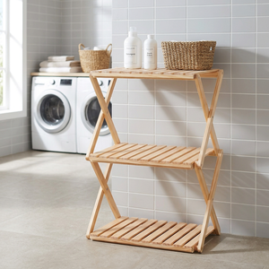 Étagère de rangement en bois à 3 niveaux, pliable, rectangulaire, minimaliste, organisateur de salle de bain pour organiser les vêtements et les fournitures - Product Image 1