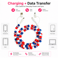 Câble de charge perlé FASHLINK rouge, blanc et bleu, cordon multi-chargeur USB, chargeur de téléphone Type C, cadeau tendance