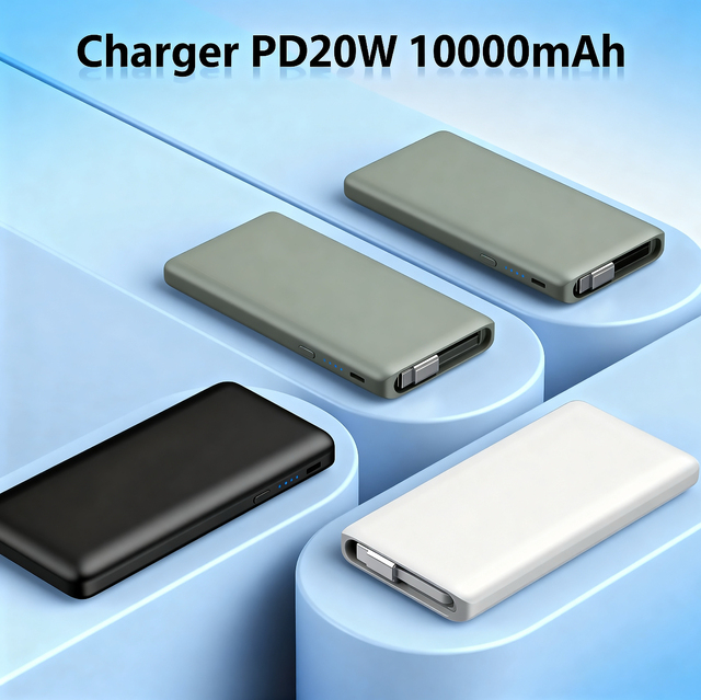 10000mAh PD20W Hidden Ultra-thin Portable Wireless Power Bank Station 70cm Extension Cable Li-Polymer Battery Type-c