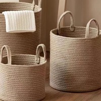 Panier personnalisé en corde de coton tissé à la main, grande capacité, avec fermeture à cordon, pour vêtements sales et rangement de jouets