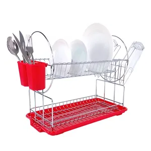 2 Layer Dish Drying Rack Kitchen Organizer Shelf Unique Plate Rack Stainless Steel Dish Drainer Rack with Drain Boar