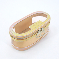 Sac de toilette transparent en PVC portable avec logo personnalisé, sac de voyage, organiseur de maquillage transparent, pochette cosmétique avec bordure en PU pour femmes