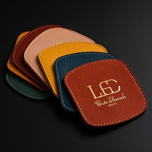 Lot de 4 sous-verres blancs en cuir imprimés sur mesure <span class=keywords><strong>Plaque</strong></span> de poids en liège Plateau de café pour boissons Dessous de verre en cuir en bois X4 personnalisés - Product Image 2