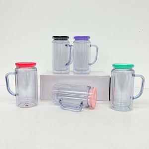 US Warehouse 12oz clear Double Walled Acrylic Travel Tumbler Cup 16 oz Snow Globe Plastic Coffee <b>Mug</b> with Colorful Lid and Straw - Product Image 3