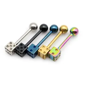 Surgical Steel Colorful Plated Ball Dice Tongue Barbells Piercing Jewelry Helix Barbell Dice Tongue Rings