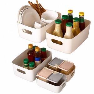 Bacs de rangement en plastique avec poignées pour l'organisation de la salle de bain, conteneurs domestiques de grande capacité roses et blancs - Product Image 2