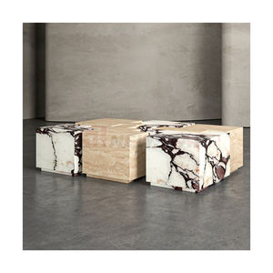 Table centrale irrégulière Newstar avec travertin beige épissé et marbre Calacatta - Product Image 5