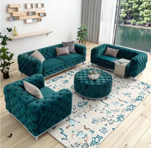 أرائك بالجملة من مصنع الصين بمقعدين إلى ثلاثة مقاعد، أريكة فاخرة لغرفة المعيشة، طقم أريكة من المخمل الأخضر، أثاث للمنزل - Product Image 6