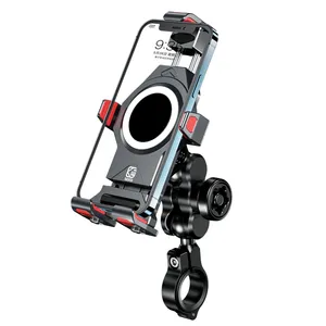 自動ロック & クイックリリースオートバイ電話マウントバイクスクーターATVハンドルバー携帯電話ホルダー、振動ダンパー付き