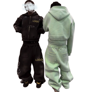 Tùy chỉnh DTG in quá khổ đau khổ cắt axit rửa nặng Zip lên mồ hôi và áo bộ - Product Image 4