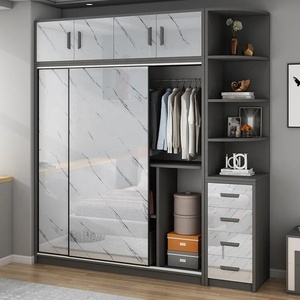 Set Perabot Kamar Tidur Cina Desain Sederhana dengan Ruang Penyimpanan Luas, Lemari Pakaian Mewah Ringan 2 Pintu dengan Kabinet - Product Image 1