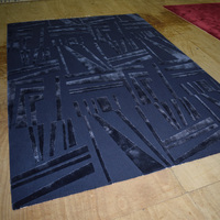 Tapis d'appoint épais Murberry en soie de bambou à boucles, tufté à la main, motif écossais, bleu-noir-orange-gris, personnalisable, anti-taches, antidérapant, en coton