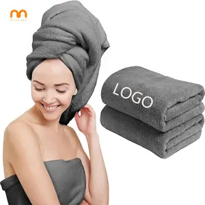 custom logo high quality water absorption grey cotton towel salon spa beauty sport microfiber hair towel