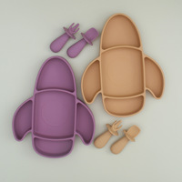 Passe au lave-vaisselle Plaque d'aspiration pour avion Cuillère Fourchette Silicone Ensemble d'alimentation pour bébé 6-12 mois