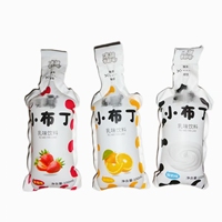 Emballage en sachet plastique autoportant en forme de bouteille avec impression en héliogravure, qualité alimentaire, capacité de 100 ml pour boissons, yaourt, lait, jus