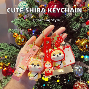 Porte-clés souple et mignon en caoutchouc Shiba Inu pour femme et fille, avec fraise, cadeau créatif, pendentif pour sac ou voiture, breloque chien Kawaii - Product Image 2