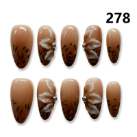 1381-1385 Kuku Palsu Buatan Tangan 10pcs Bahan Press-On Model Almond Desain Ukiran Bunga Kustom Modis Persegi untuk Jari